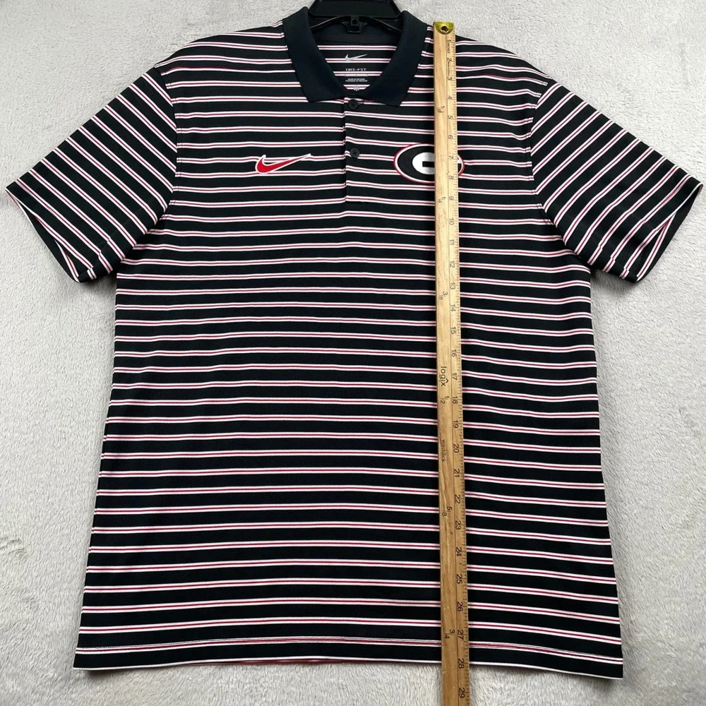 Nike Polo Shirt Mens Medium Black Striped Georgia Bulldogs NCAA UGA Dri-Fit Golf
